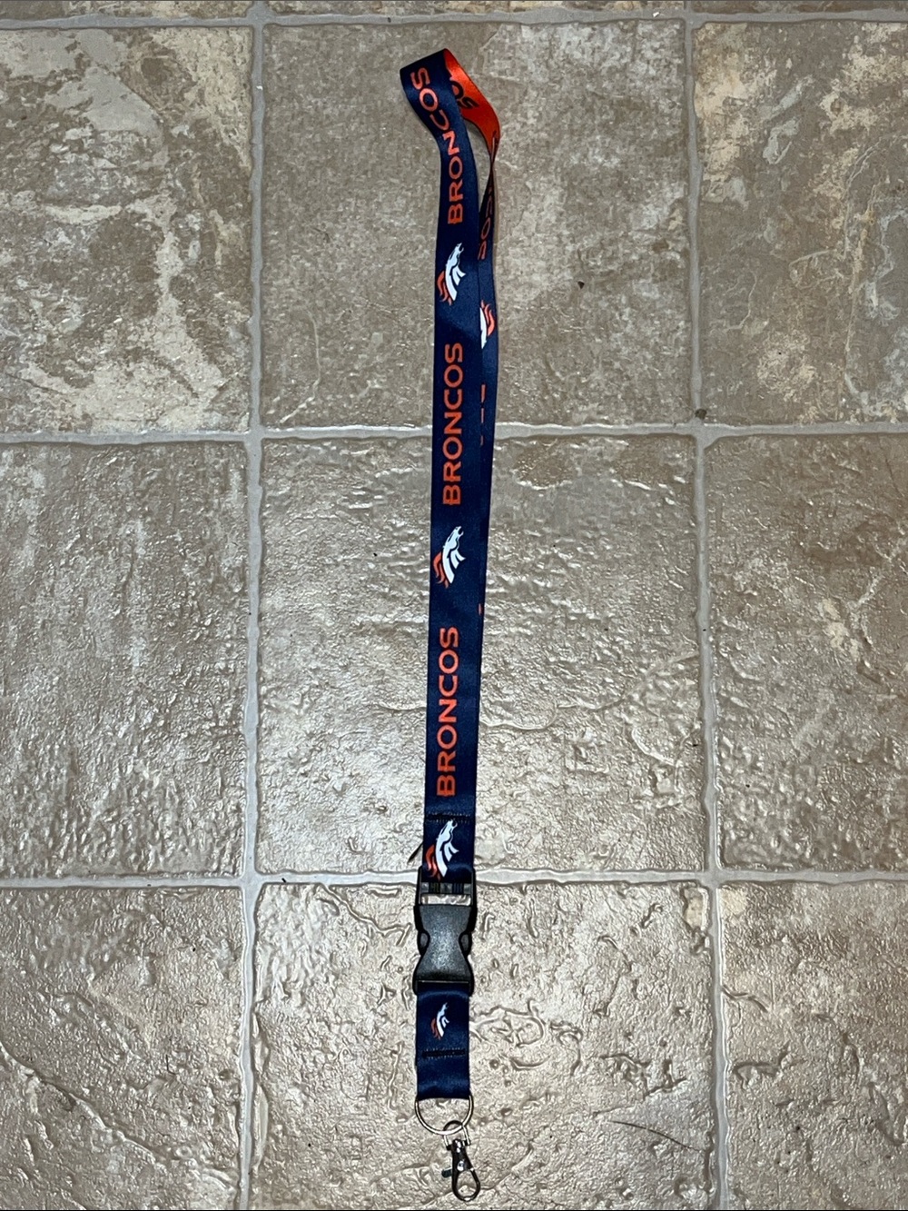 Navy Blue and Orange Denver Broncos Lanyard with Team Logo